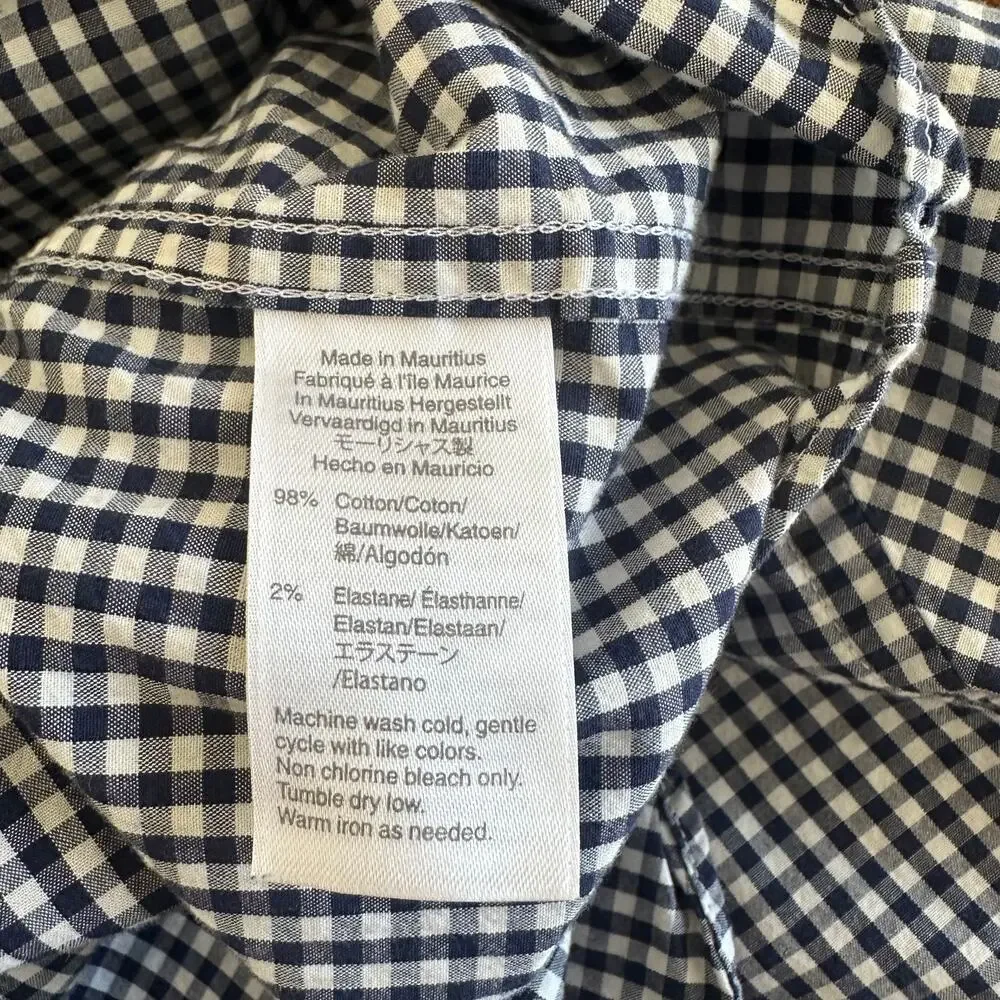 J. Crew Men's Navy/White Gingham Mercantile Flex Long Sleeve Button Down Size L